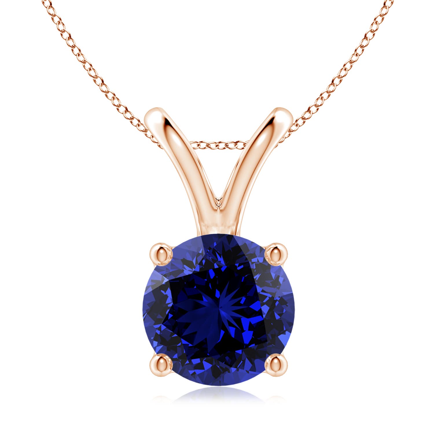 9mm Labgrown Lab-Grown V-Bale Round Blue Sapphire Solitaire Pendant in 18K Rose Gold