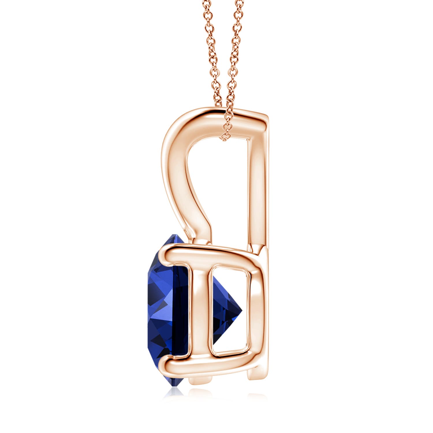9mm Labgrown Lab-Grown V-Bale Round Blue Sapphire Solitaire Pendant in 18K Rose Gold