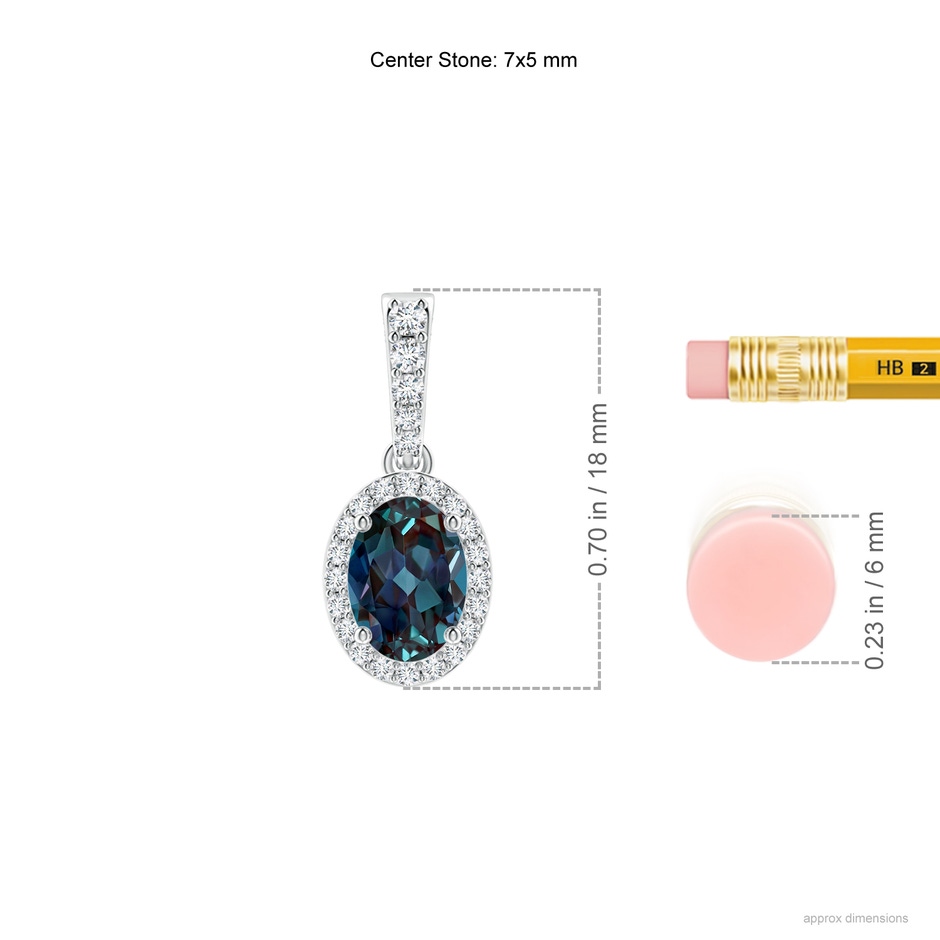 7x5mm Labgrown Vintage Style Oval Lab-Grown Alexandrite Halo Pendant in 18K White Gold ruler