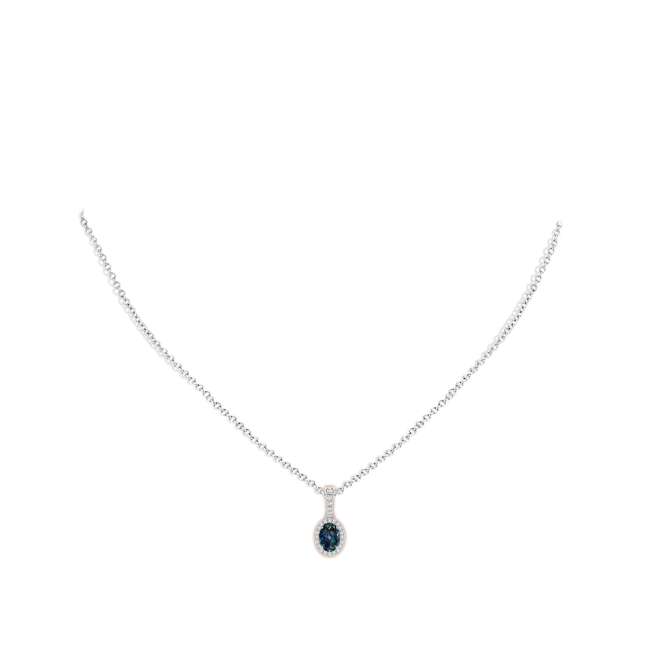 7x5mm Labgrown Vintage Style Oval Lab-Grown Alexandrite Halo Pendant in 18K White Gold pen