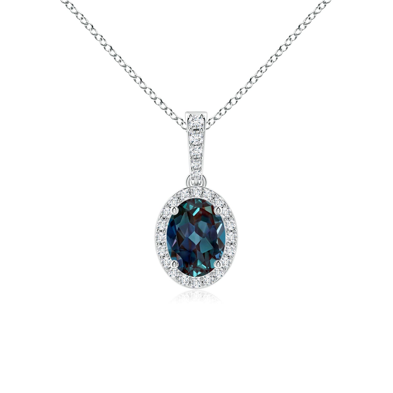 8x6mm Labgrown Vintage Style Oval Lab-Grown Alexandrite Halo Pendant in 18CT White Gold