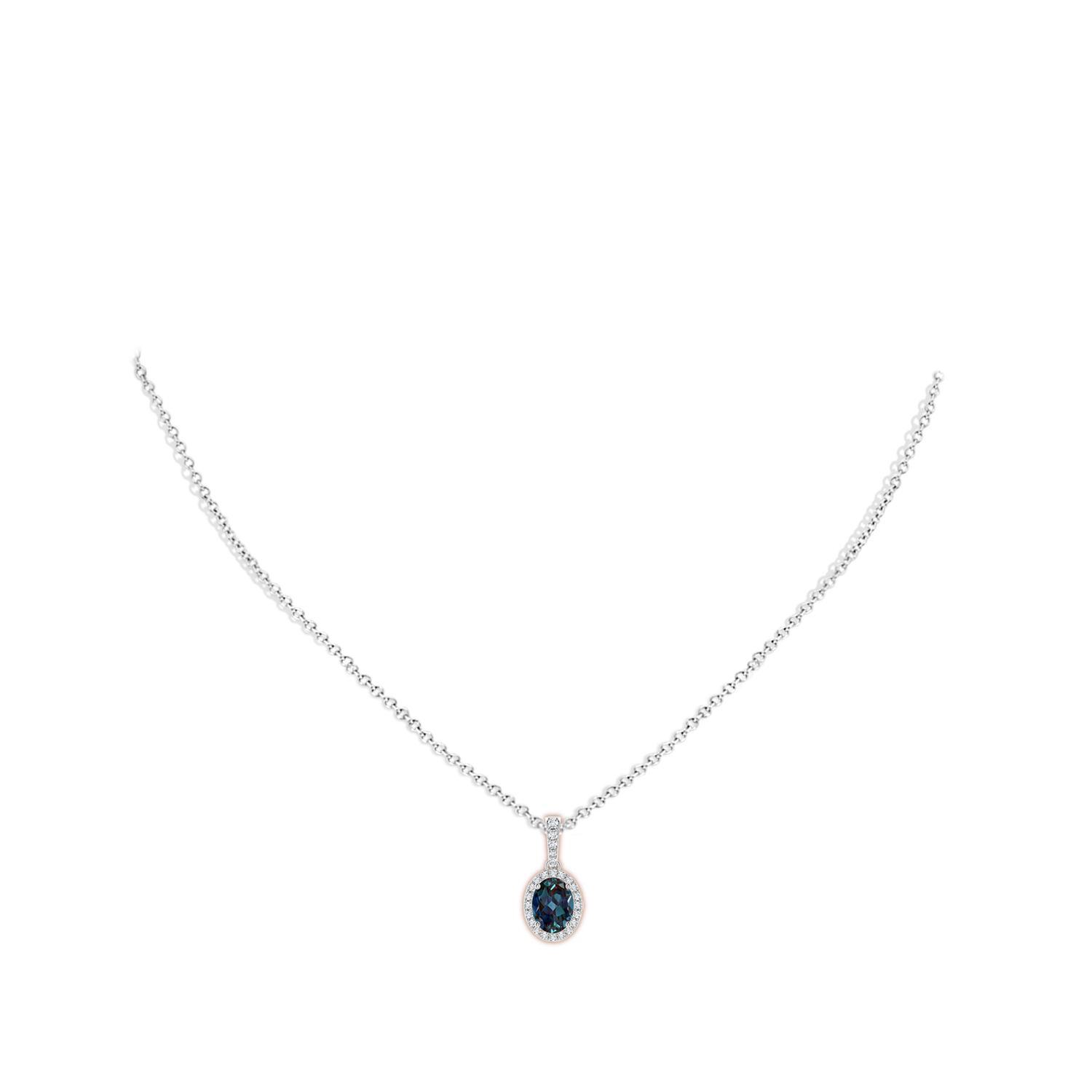 8x6mm Labgrown Vintage Style Oval Lab-Grown Alexandrite Halo Pendant in White Gold - body_neck