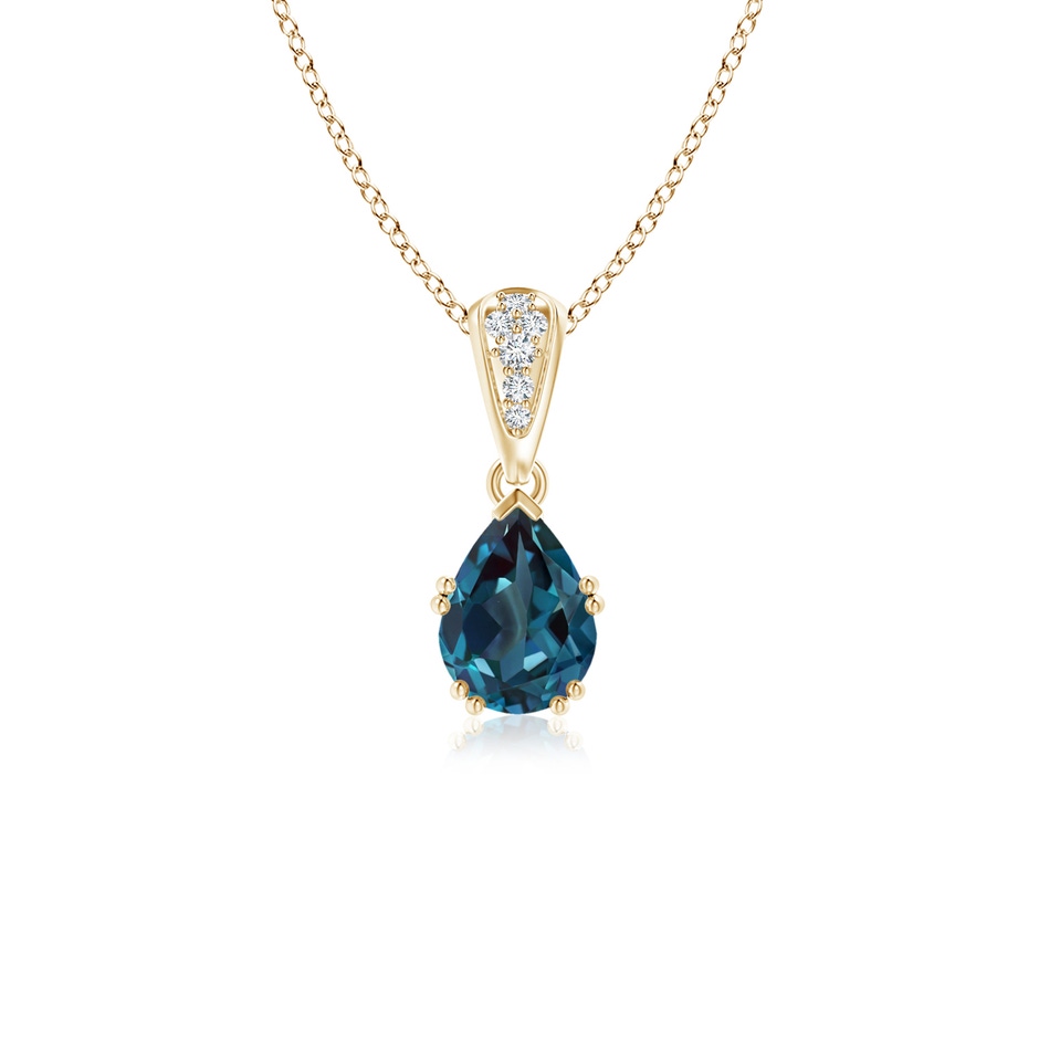 7x5mm Labgrown Vintage Style Pear Lab-Grown Alexandrite Drop Pendant with Diamonds in Yellow Gold 
