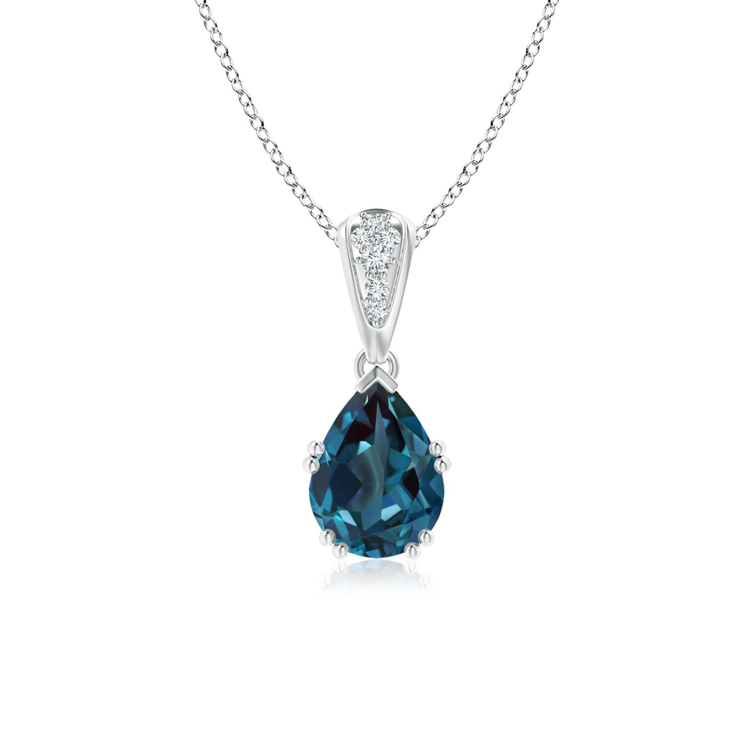 8x6mm Labgrown Vintage Style Pear Lab-Grown Alexandrite Drop Pendant with Diamonds in 18CT White Gold