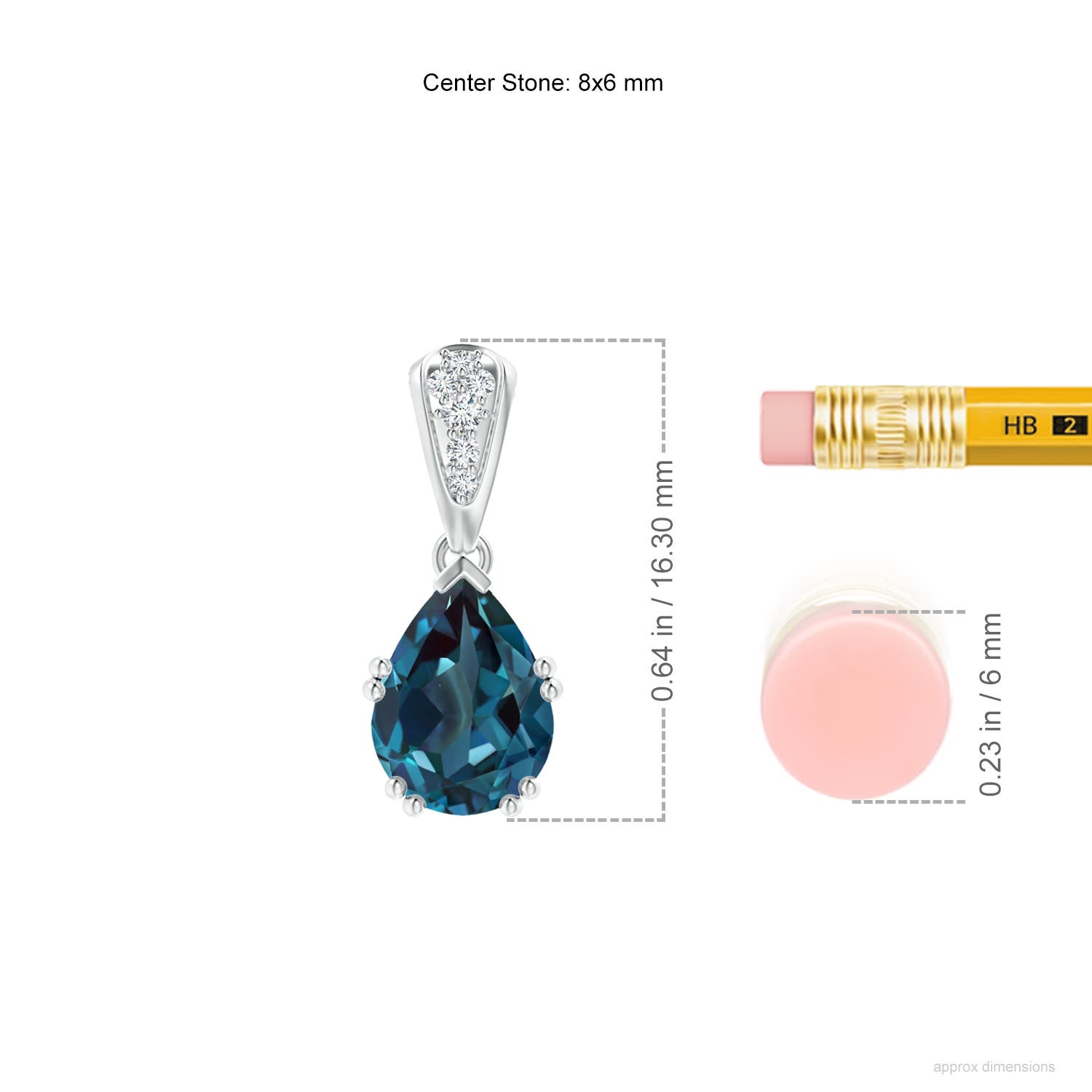 8x6mm Labgrown Vintage Style Pear Lab-Grown Alexandrite Drop Pendant with Diamonds in White Gold - ruler