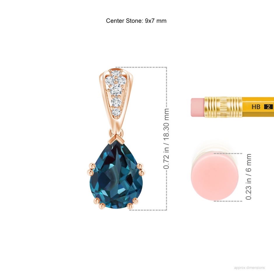 9x7mm Labgrown Vintage Style Pear Lab-Grown Alexandrite Drop Pendant with Diamonds in 18K Rose Gold ruler