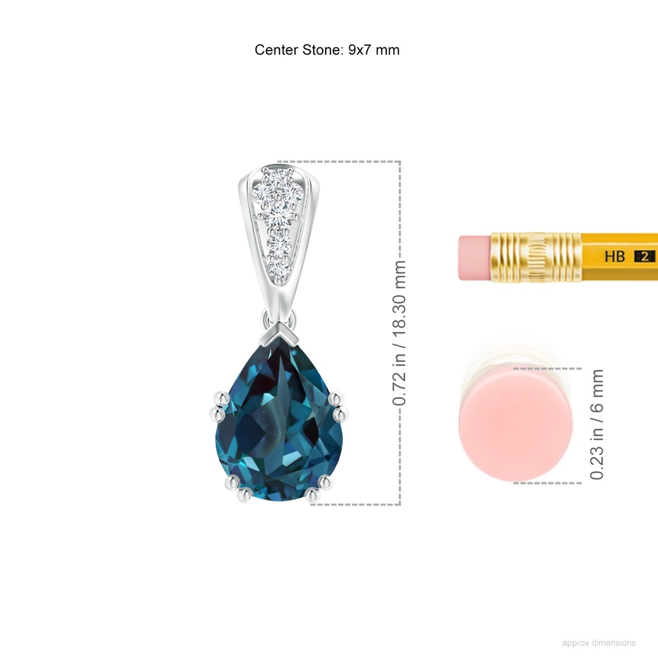9x7mm Labgrown Vintage Style Pear Lab-Grown Alexandrite Drop Pendant with Diamonds in P950 Platinum ruler