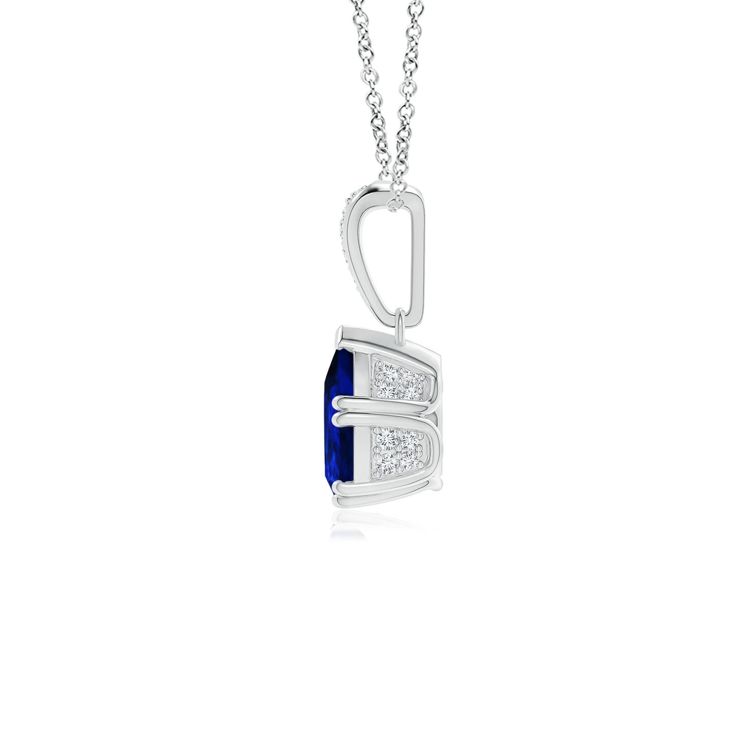 7x5mm Labgrown Lab-Grown Vintage Style Pear Sapphire Drop Pendant with Diamonds in 18K White Gold