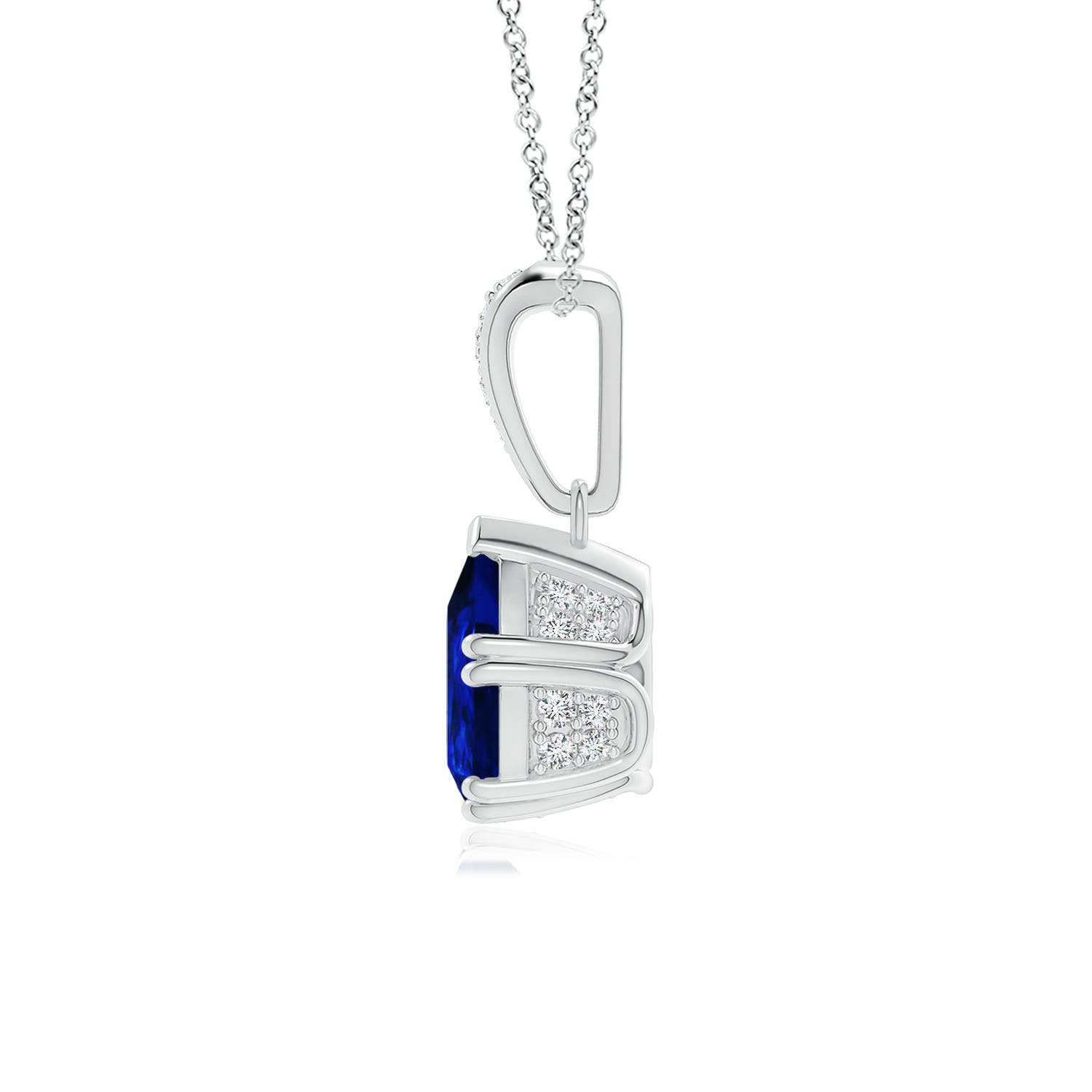 8x6mm Labgrown Lab-Grown Vintage Style Pear Sapphire Drop Pendant with Diamonds in White Gold - side 2