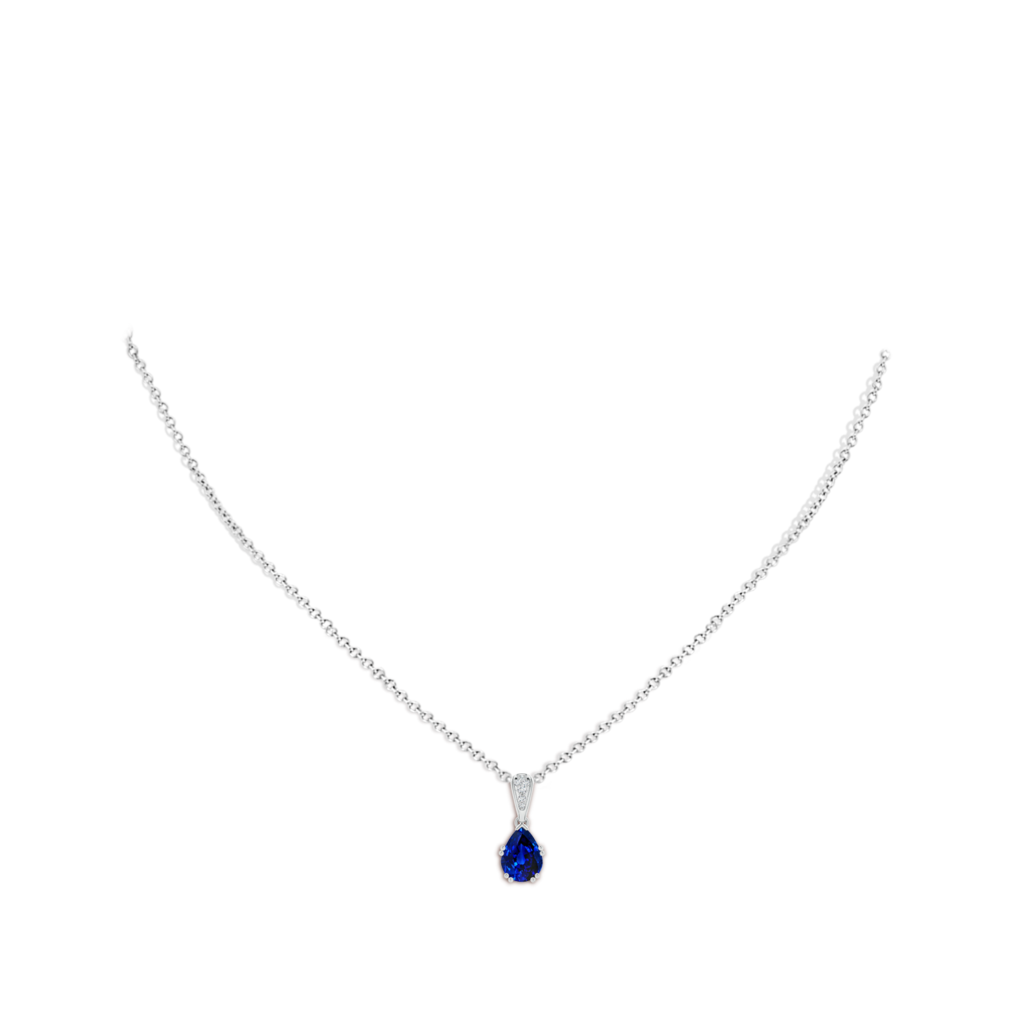 8x6mm Labgrown Lab-Grown Vintage Style Pear Sapphire Drop Pendant with Diamonds in White Gold - body_neck