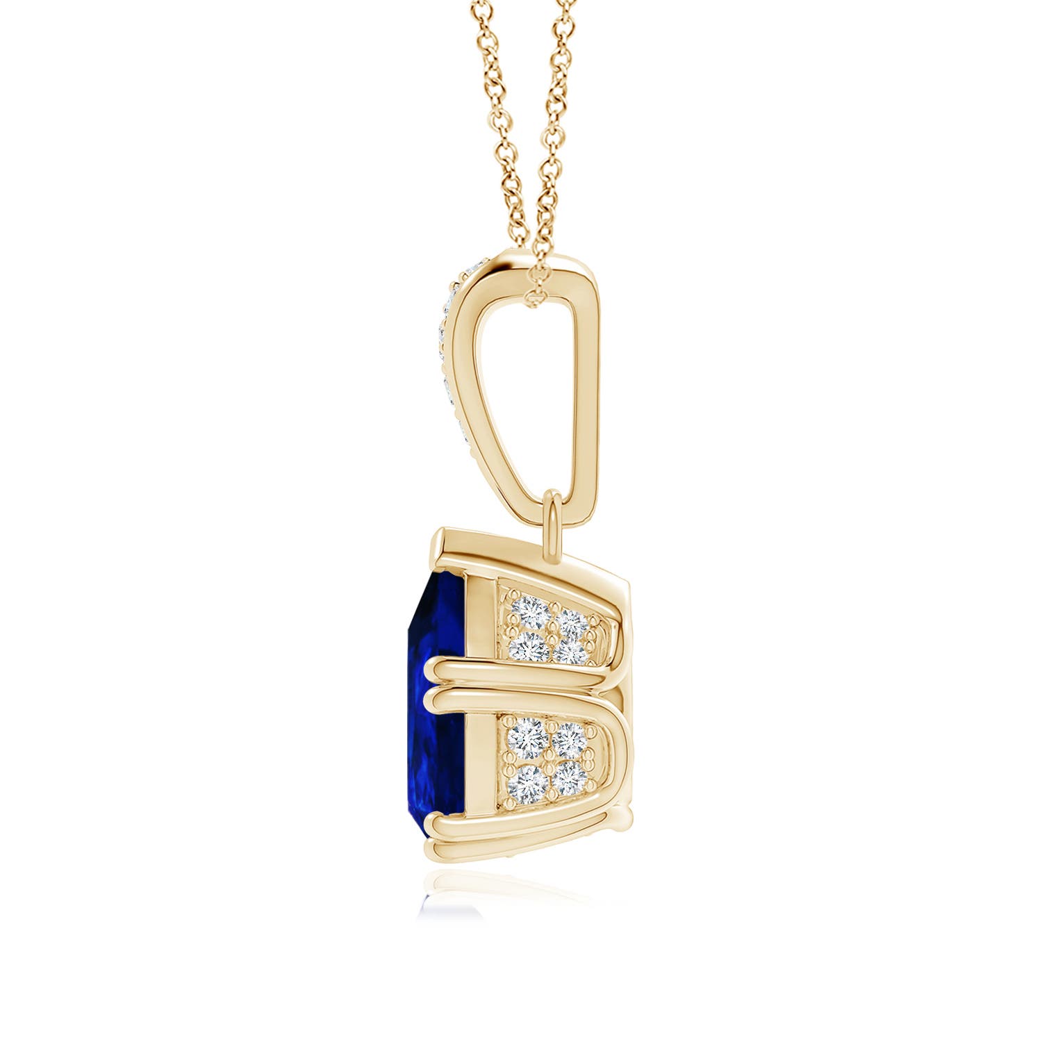 9x7mm Labgrown Lab-Grown Vintage Style Pear Sapphire Drop Pendant with Diamonds in 18K Yellow Gold