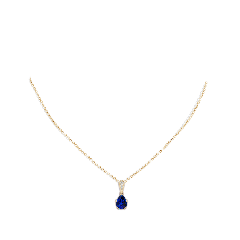 9x7mm Labgrown Lab-Grown Vintage Style Pear Sapphire Drop Pendant with Diamonds in 18K Yellow Gold pen