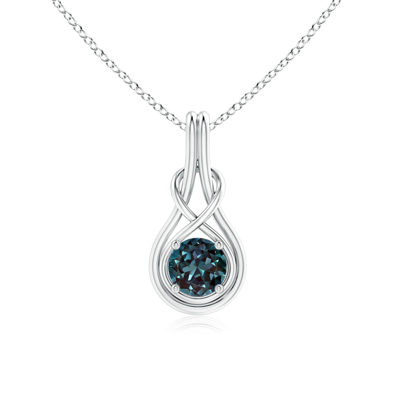 6mm Labgrown Round Lab-Grown Alexandrite Solitaire Infinity Knot Pendant in 18K White Gold