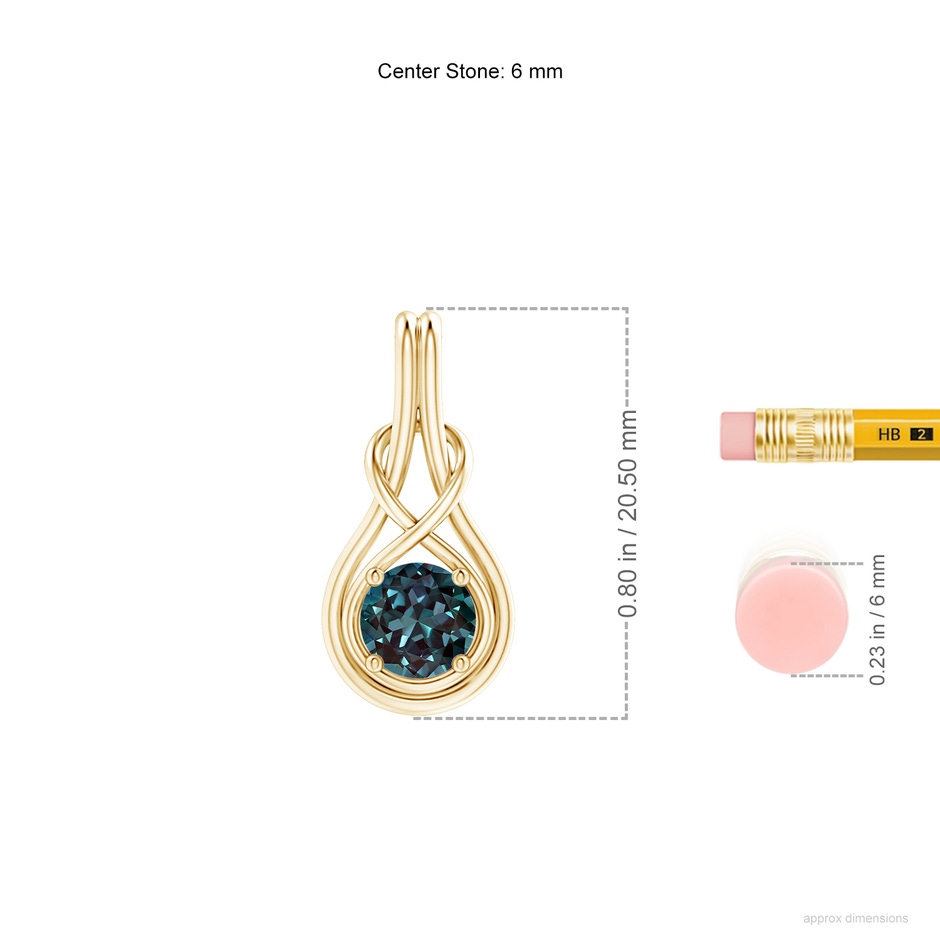 6mm Labgrown Round Lab-Grown Alexandrite Solitaire Infinity Knot Pendant in Yellow Gold ruler