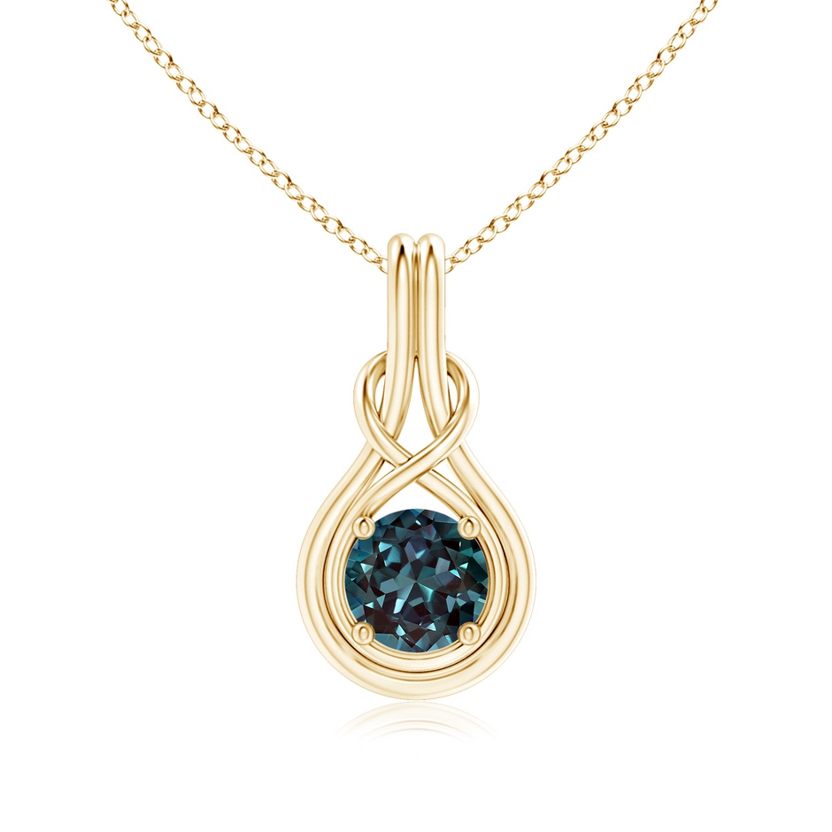 7mm Labgrown Round Lab-Grown Alexandrite Solitaire Infinity Knot Pendant in Yellow Gold 