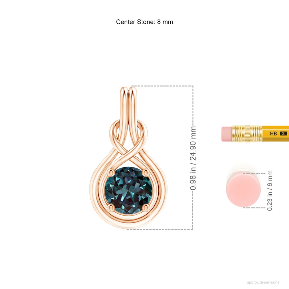 8mm Labgrown Round Lab-Grown Alexandrite Solitaire Infinity Knot Pendant in Rose Gold ruler