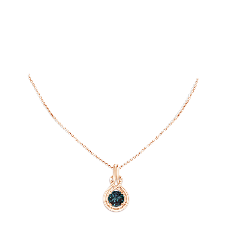 8mm Labgrown Round Lab-Grown Alexandrite Solitaire Infinity Knot Pendant in Rose Gold pen