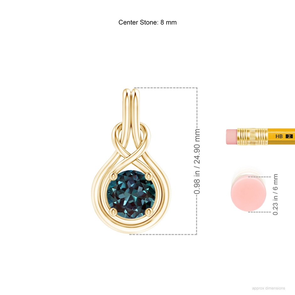 8mm Labgrown Round Lab-Grown Alexandrite Solitaire Infinity Knot Pendant in Yellow Gold ruler