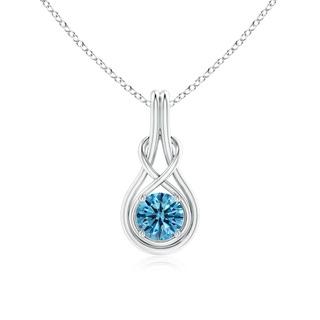 6.4mm Labgrown Round Lab-Grown Fancy Intense Blue Diamond Solitaire Infinity Knot Pendant in White Gold