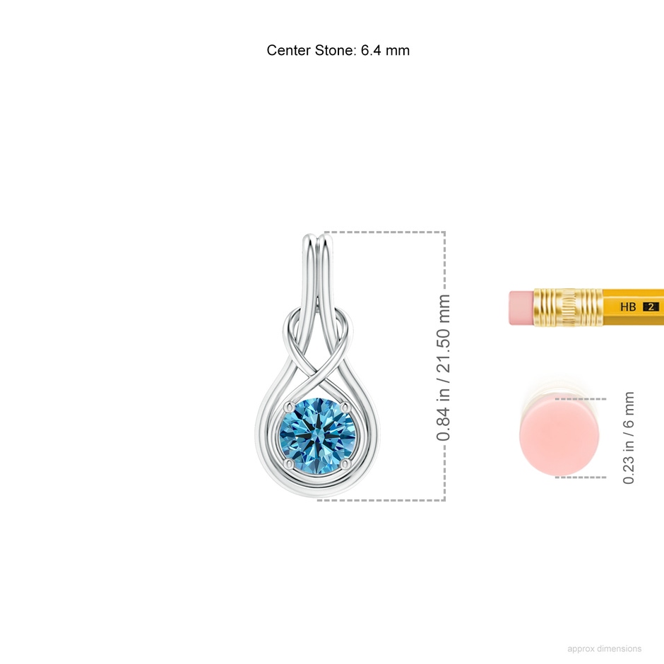 6.4mm Labgrown Round Lab-Grown Fancy Intense Blue Diamond Solitaire Infinity Knot Pendant in White Gold ruler