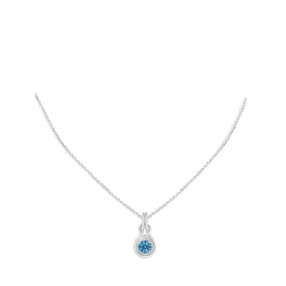 6.4mm Labgrown Round Lab-Grown Fancy Intense Blue Diamond Solitaire Infinity Knot Pendant in White Gold pen