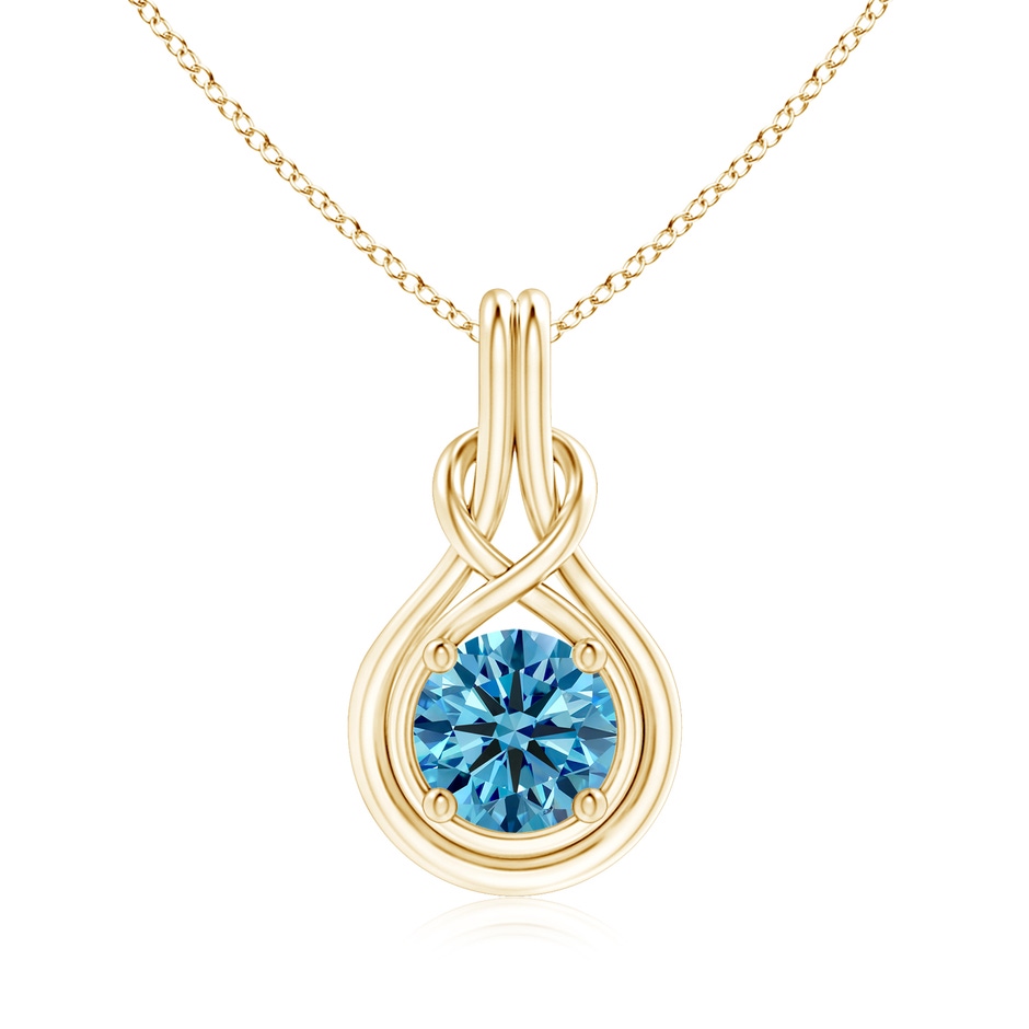 8.1mm Labgrown Round Lab-Grown Fancy Intense Blue Diamond Solitaire Infinity Knot Pendant in Yellow Gold 