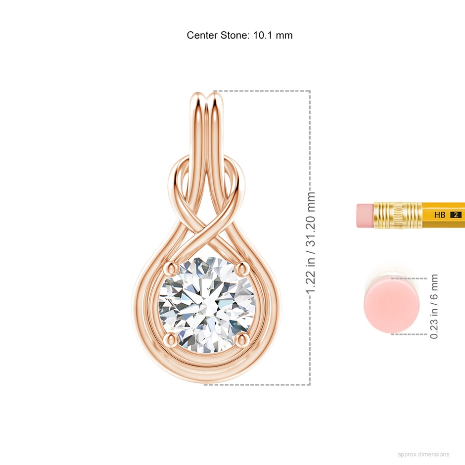 10.1mm FGVS Lab-Grown Round Diamond Solitaire Infinity Knot Pendant in Rose Gold ruler
