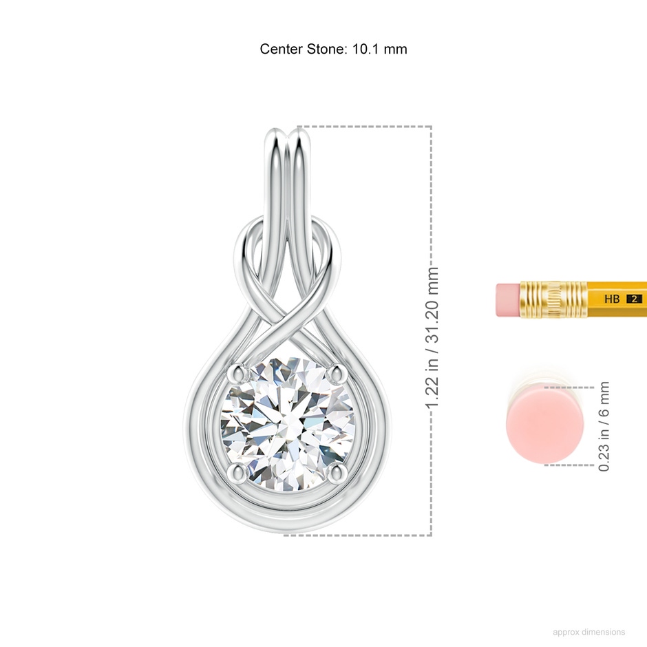 10.1mm FGVS Lab-Grown Round Diamond Solitaire Infinity Knot Pendant in S999 Silver ruler