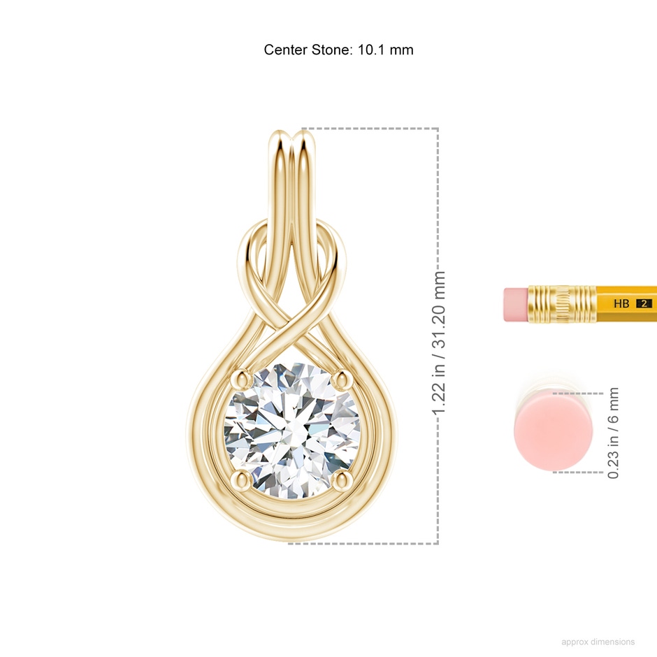 10.1mm FGVS Lab-Grown Round Diamond Solitaire Infinity Knot Pendant in Yellow Gold ruler