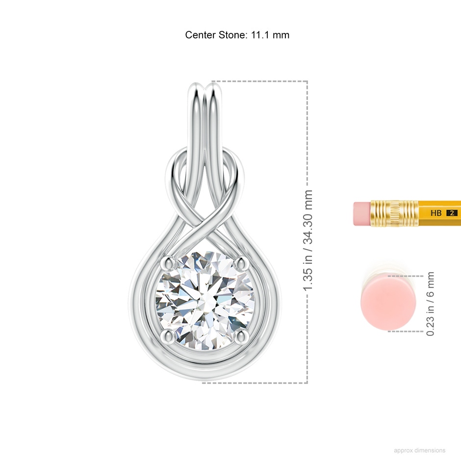 11.1mm FGVS Lab-Grown Round Diamond Solitaire Infinity Knot Pendant in P950 Platinum ruler