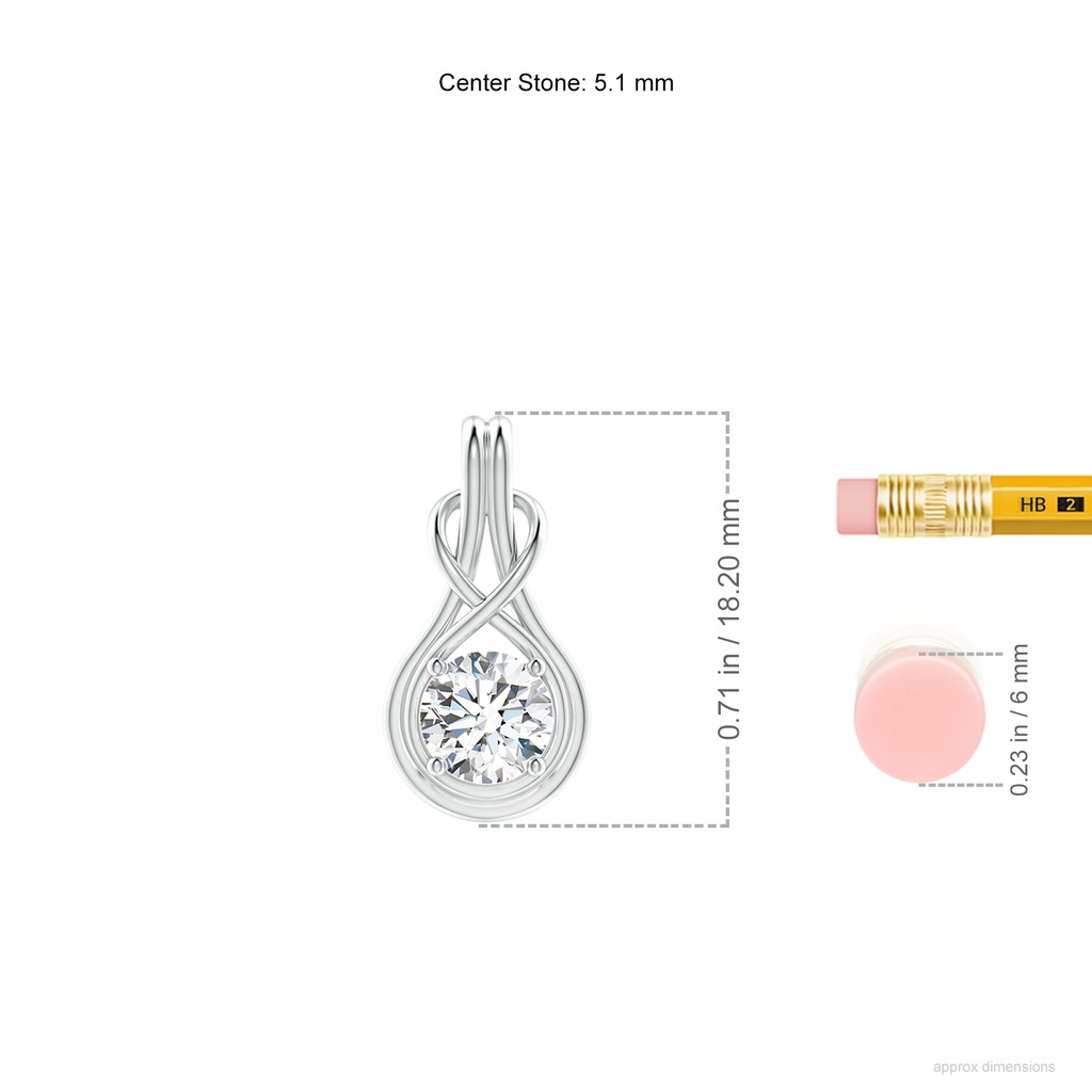 5.1mm FGVS Lab-Grown Round Diamond Solitaire Infinity Knot Pendant in 9K White Gold ruler