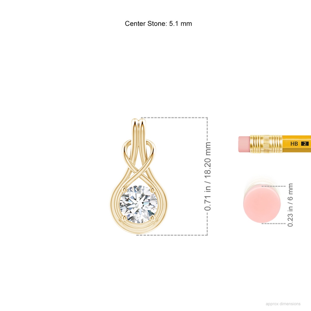 5.1mm FGVS Lab-Grown Round Diamond Solitaire Infinity Knot Pendant in Yellow Gold ruler