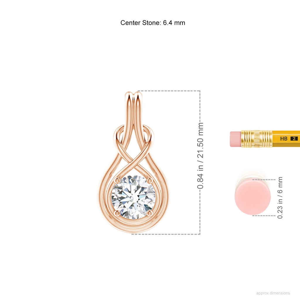 6.4mm FGVS Lab-Grown Round Diamond Solitaire Infinity Knot Pendant in Rose Gold ruler