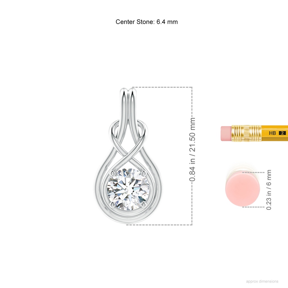 6.4mm FGVS Lab-Grown Round Diamond Solitaire Infinity Knot Pendant in S999 Silver ruler