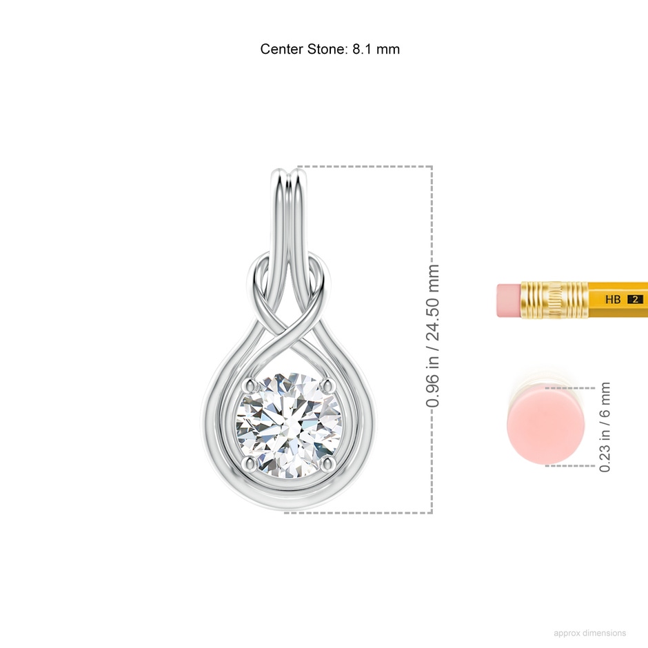 8.1mm FGVS Lab-Grown Round Diamond Solitaire Infinity Knot Pendant in S999 Silver ruler