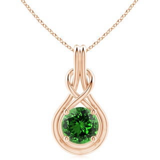 10mm Labgrown Lab-Grown Round Emerald Solitaire Infinity Knot Pendant in 18K Rose Gold