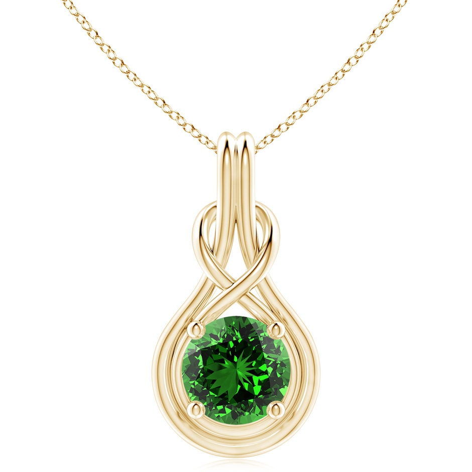 10mm Labgrown Lab-Grown Round Emerald Solitaire Infinity Knot Pendant in 18K Yellow Gold 
