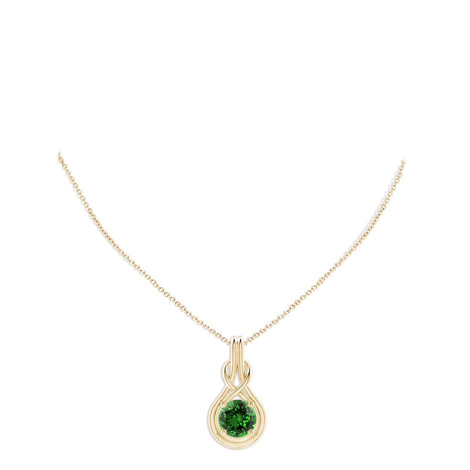 10mm Labgrown Lab-Grown Round Emerald Solitaire Infinity Knot Pendant in 18K Yellow Gold pen