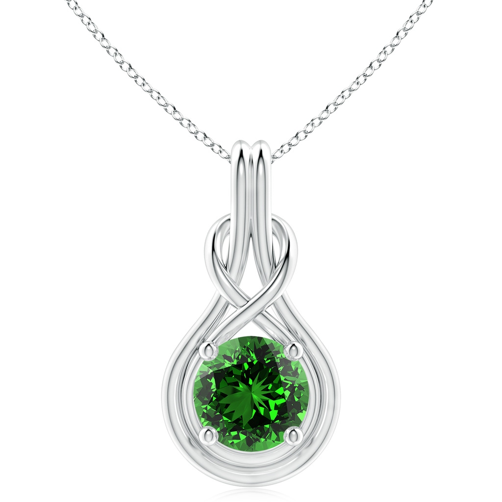 10mm Labgrown Lab-Grown Round Emerald Solitaire Infinity Knot Pendant in P950 Platinum