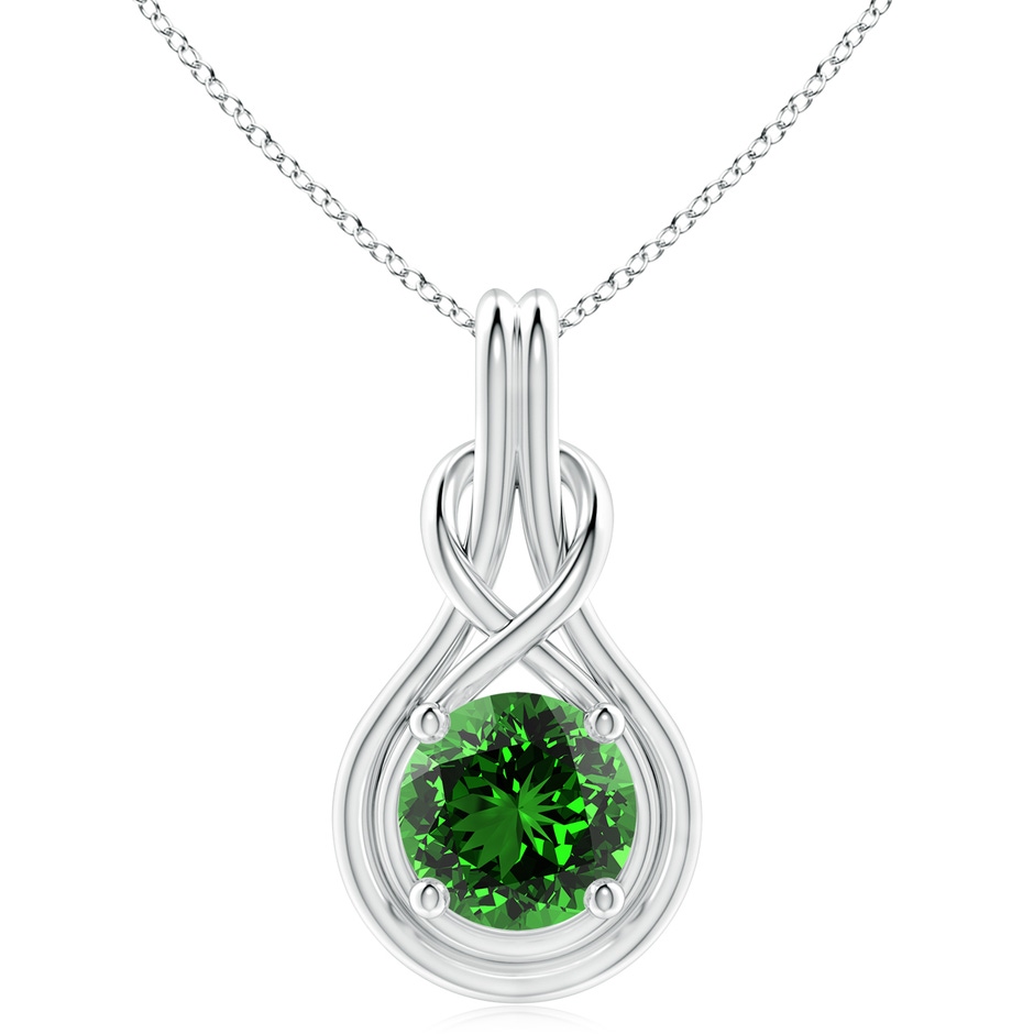 10mm Labgrown Lab-Grown Round Emerald Solitaire Infinity Knot Pendant in P950 Platinum 
