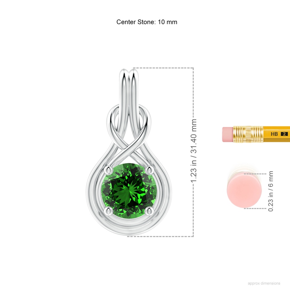 10mm Labgrown Lab-Grown Round Emerald Solitaire Infinity Knot Pendant in P950 Platinum ruler