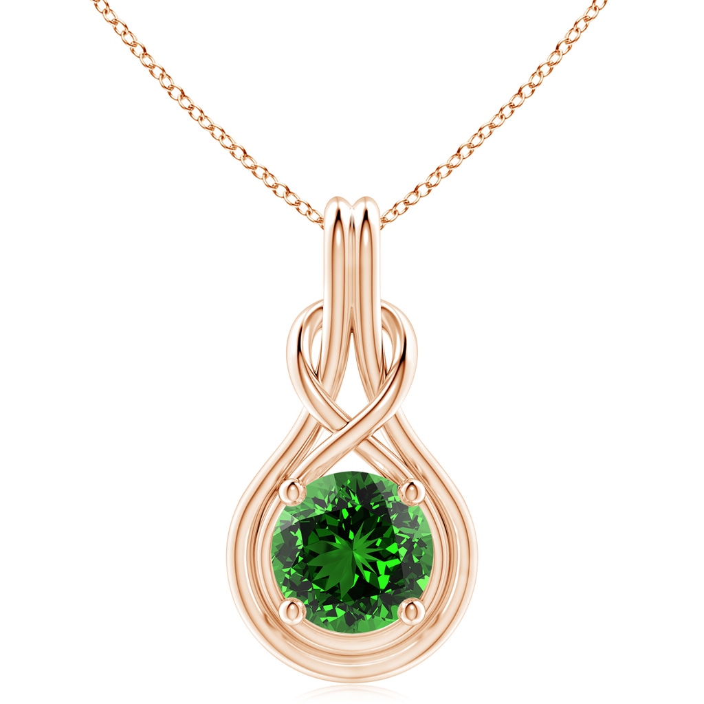10mm Labgrown Lab-Grown Round Emerald Solitaire Infinity Knot Pendant in Rose Gold