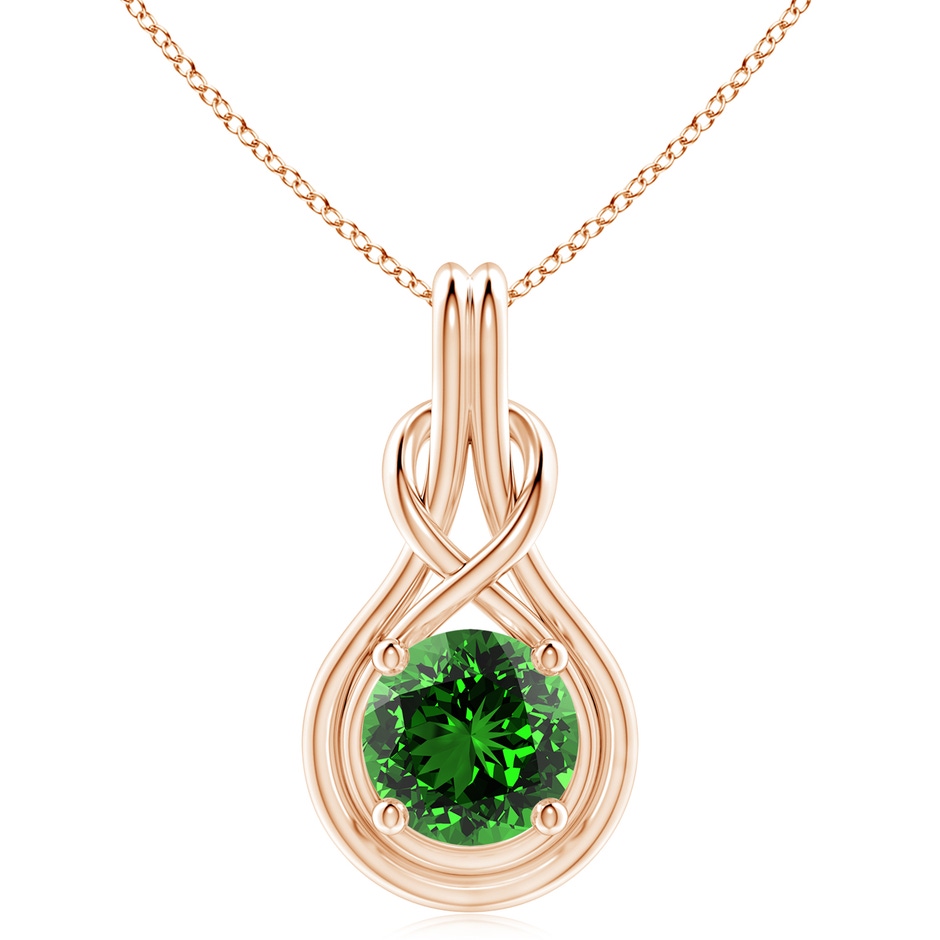 10mm Labgrown Lab-Grown Round Emerald Solitaire Infinity Knot Pendant in Rose Gold 