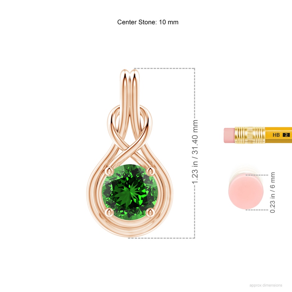 10mm Labgrown Lab-Grown Round Emerald Solitaire Infinity Knot Pendant in Rose Gold ruler