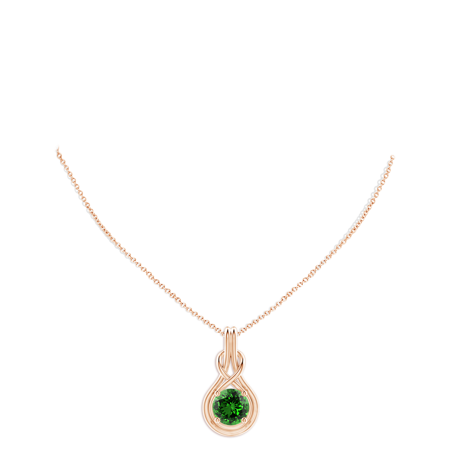 10mm Labgrown Lab-Grown Round Emerald Solitaire Infinity Knot Pendant in Rose Gold pen