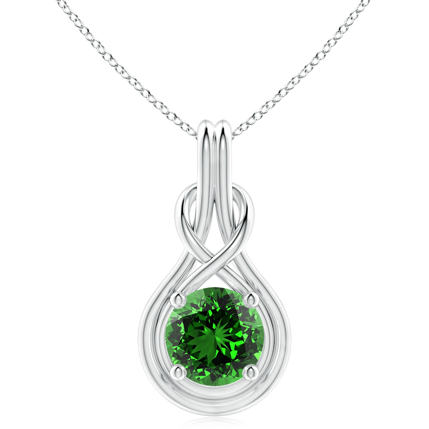 10mm Labgrown Lab-Grown Round Emerald Solitaire Infinity Knot Pendant in White Gold