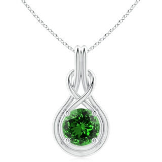 10mm Labgrown Lab-Grown Round Emerald Solitaire Infinity Knot Pendant in White Gold