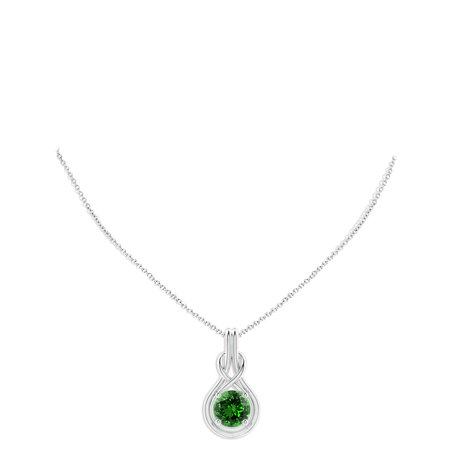 10mm Labgrown Lab-Grown Round Emerald Solitaire Infinity Knot Pendant in White Gold pen
