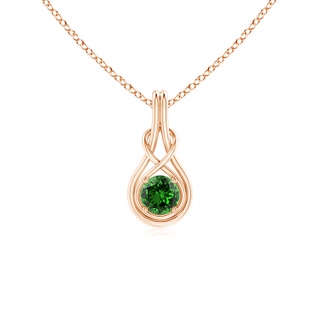 5mm Labgrown Lab-Grown Round Emerald Solitaire Infinity Knot Pendant in 9K Rose Gold