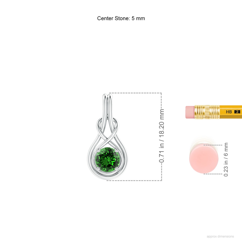 5mm Labgrown Lab-Grown Round Emerald Solitaire Infinity Knot Pendant in P950 Platinum ruler